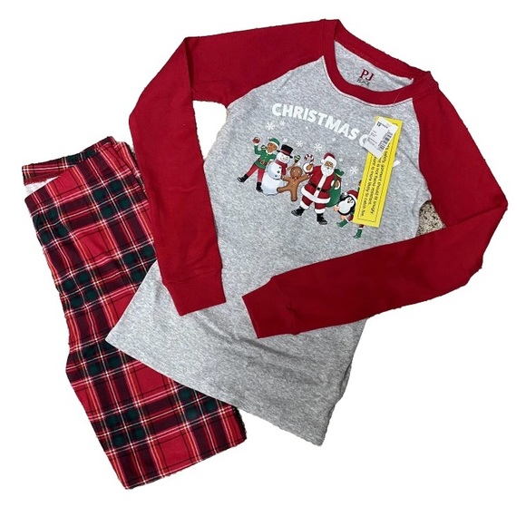 The Children’s Place Christmas pajamas size 12 pjs boys girls plaid Santa - Picture 1 of 8